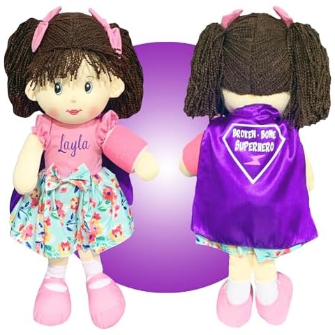 Broken Arms Gifts - Handmade Doll With a Cast - Personalized Superhero 14" Rag Doll - Special Keepsake - Gift Wrapped and Ready to Go! - Girl Doll With Broken Arm - Dolls with Cast on Leg Cover