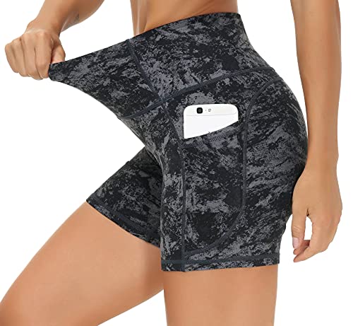 Image of THE GYM PEOPLE High Waist Yoga Shorts for Women's Tummy Control Fitness Athletic Workout Running Shorts with Deep Pockets