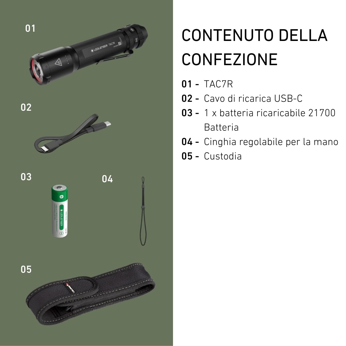 Ledlenser TAC7R Torcia Tattica Ricaricabile, 3200lm, RGB e Strobo, IP68 | Portata 370m, tecnologia multi-lente, autonomia 15h, USB-C, ideale per polizia, sicurezza ed esercito