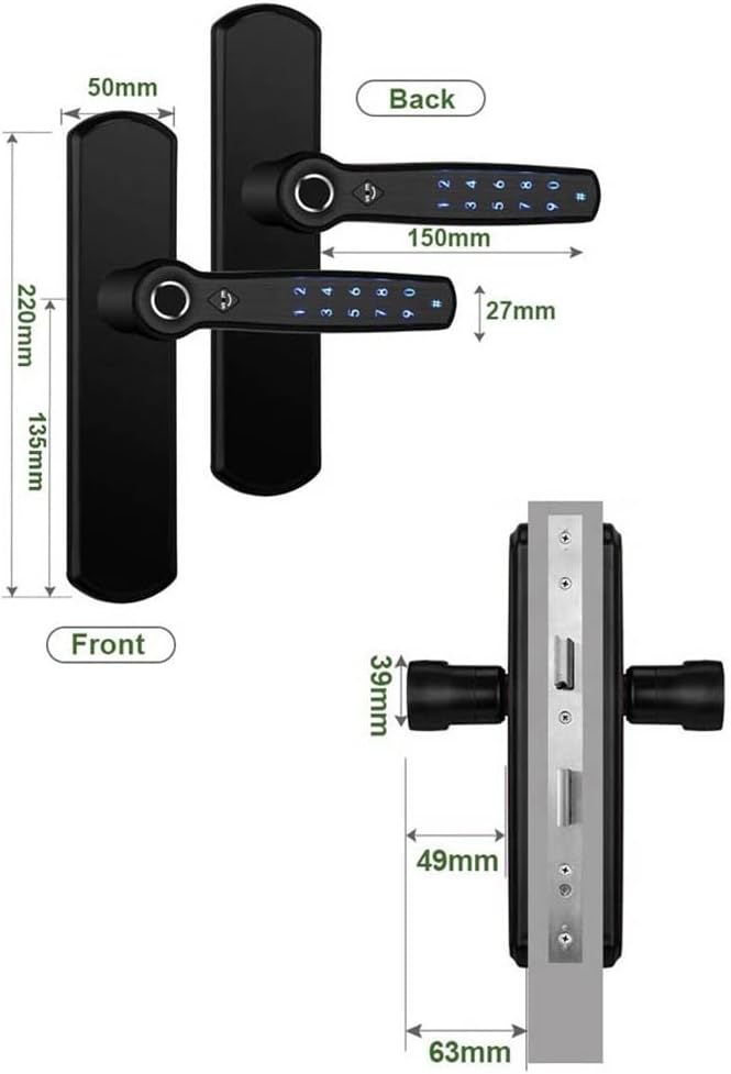 Detailed dimensions of the smart door lock components