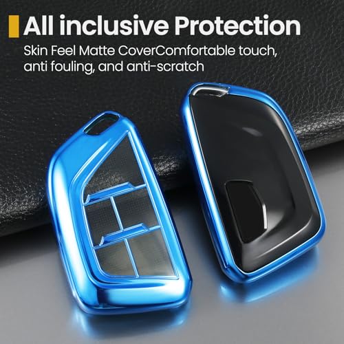 Image of Key Fob Cover for Cadillac, Blue PU Braided Loop