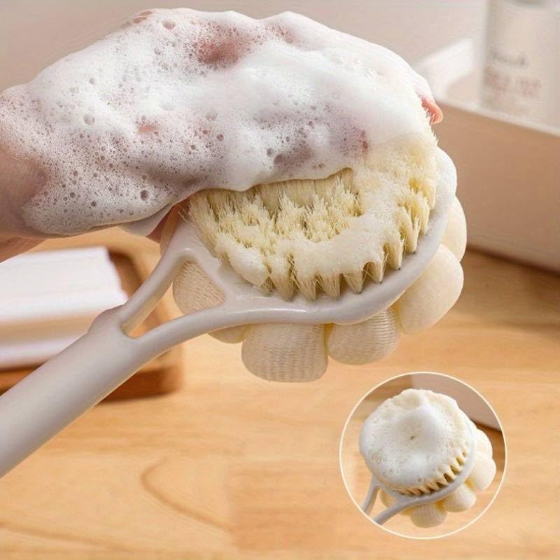 HOME CUBE Body Back Scrubber Brush with Bristles and Loofah, Shower Brush, Body Cleaner Exfoliating Scrubbers, Bath Massage Cleaning Brush With Long Handle, Double Sided Bath Brush - Image 4