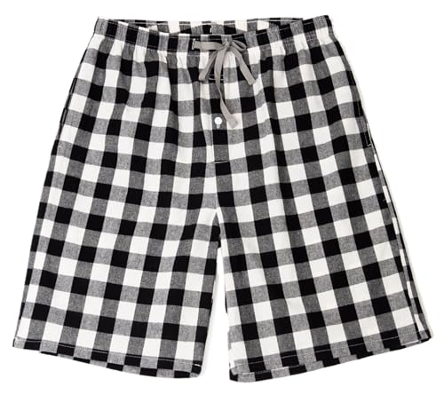 Men's Pajama Shorts, Cotton Plaid PJ Bottoms with Pockets2