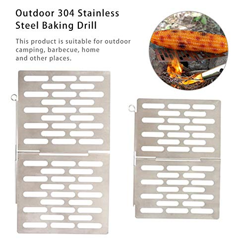 eginvic BBQ grill mat non-stick grill net pad heat resistance baking tool size, stainless steel folding grill cookware for outdoor camping – 2 size, Silber-, Large