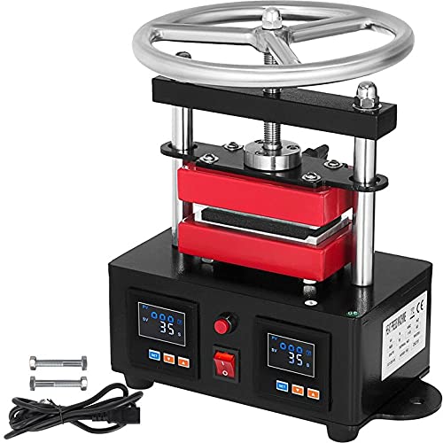 VEVOR Hand Crank Press Machine Duel Heated Plates Heat Transfer 2.4"X4.7" Double Heating Plate 900W Hot Press Stamping Machine Dual Heat Platen Manual Presser Cranker