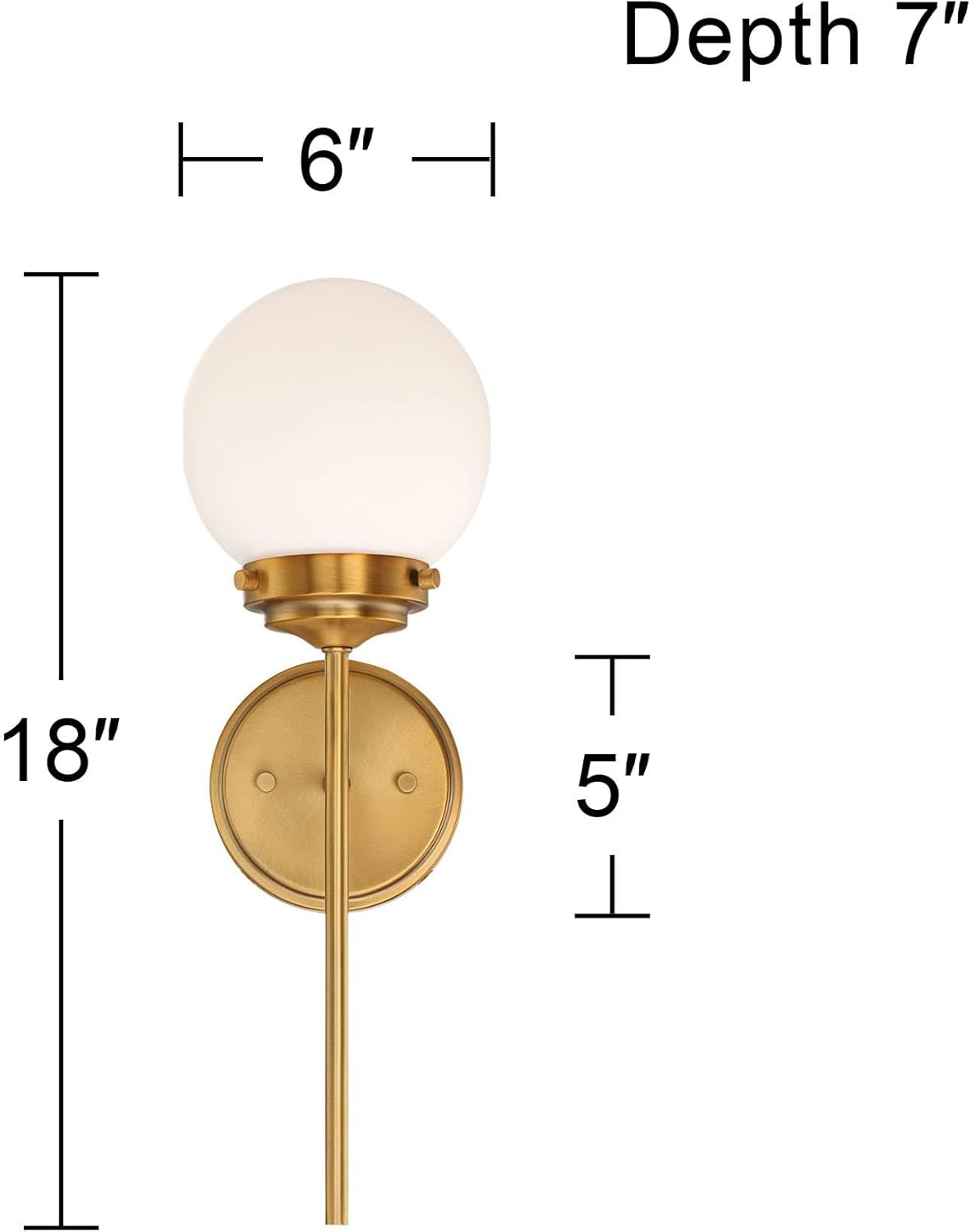 360 Lighting Ayva Modern Wall Light Sconces Set of 2 Shining Brass Gold Metal Hardwired 6" Fixture White Glass Globe Shade for Bedroom Bathroom Vanity Living Room Home Hallway Dining House