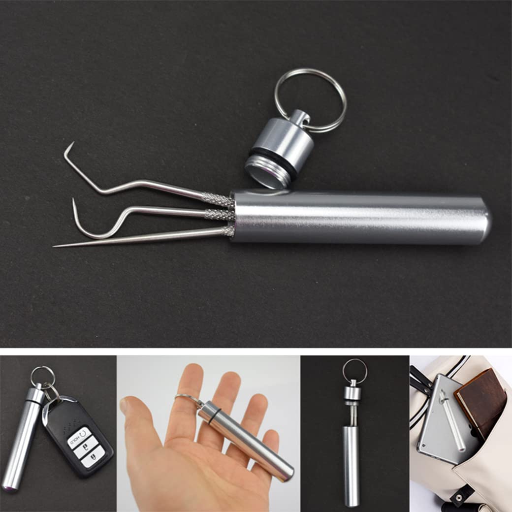 Dental Pick Portable Stainless Steel Tooth Pick Set Reusable Tooth Stains Remover Dental Tool Teeth Cleaning Tools with Holder for Outdoor Picnic, Camping, Travel (7PCS/Set) 3