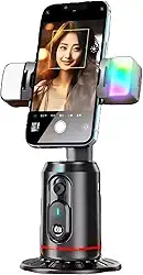 Suporte Inteligente com Rastreamento Facial 360° Automático para Celular – Ideal para Lives, Vídeos, Reuniões, TikTok, YouTube, Estabilizador com Base Rotativa e Tripé Integrado