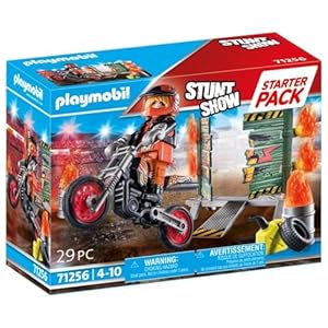 PLAYMOBIL Starter Pack, Stuntshow Moto con Pared de Fuego 71256, a Partir de 4 años