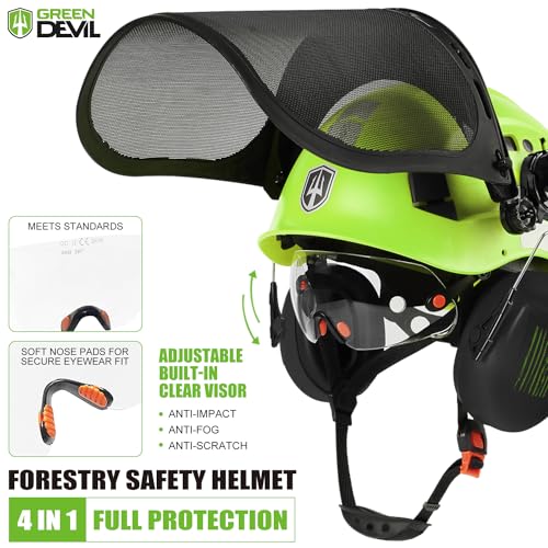 image for GREEN DEVIL Forestry Chainsaw Safety Helmet with Mesh Face Shield Buil