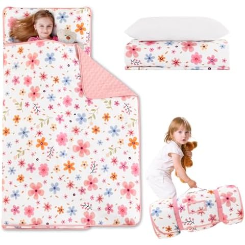 Cozyholy Floral Toddler Nap Mat with Pillow Cover