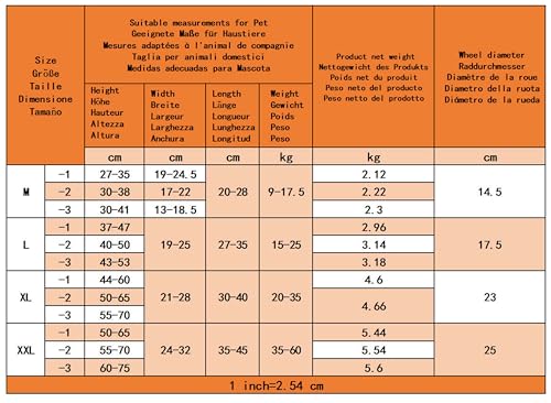 KAJILE Verstellbarer 2-Rad-Hunderollstuhl, L-3 Größe für behinderte Hund Hinterbeine Rehabilitation, geeignete Höhe 43-53cm, Breite 19-25cm, Länge 27-35cm