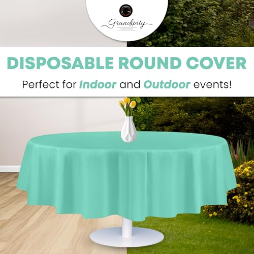Image of Grandipity 24 Pack Premium Disposable Plastic Tablecloth 84 inch Inch Decorative Round Table Cover - Aqua