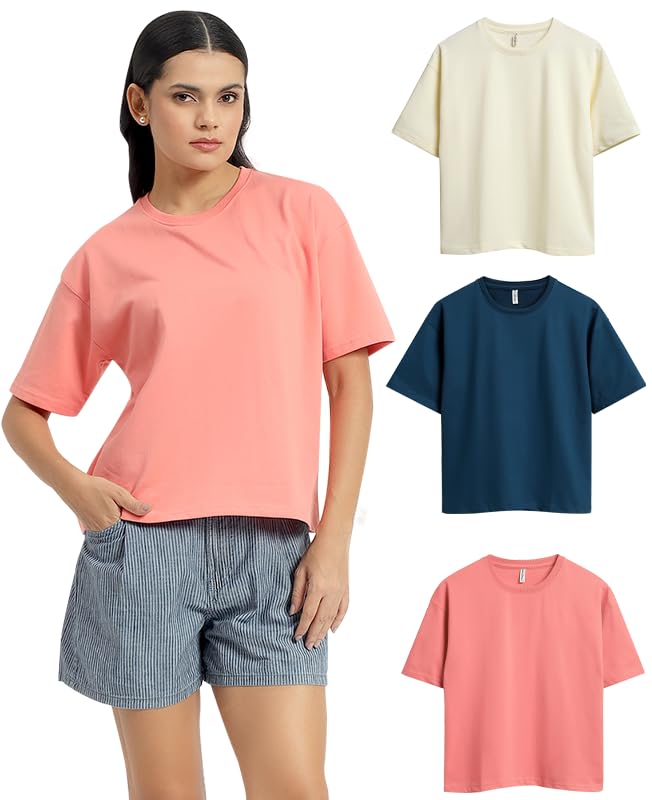 Image of Sleepynuts Women Oversized T-Shirt 220 GSM Heavyweight Cotton Rich Baggy Fit Drop Shoulder Round Neck Half Sleeve
