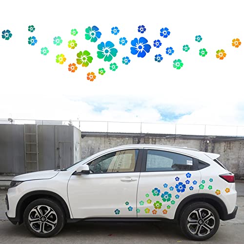 Image of 1 Set Flower Graphics Car Auto Body Sticker DIY Colorful Flower Pattern Self-Adhesive Car Side Vinyl Sticker Hood Decal, Holographic Laser