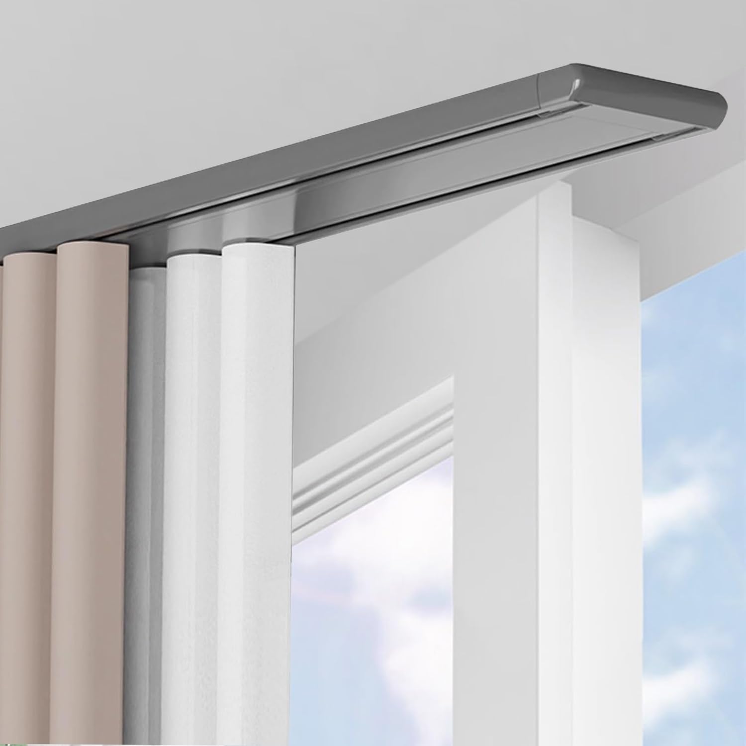 Double Track Curtain Rail,Ceiling Mounted,Silent Heavy Aluminum Duty Curtain Track System,Sliding Rails for Curtains, Room Divider for Bedroom Living Room Hospital Curtains Tracks(Gray,5.4m)