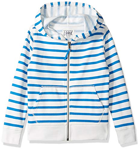 LOOK by Crewcuts - Sudadera con capucha y cremallera frontal para niño, Raya Azul, 6-7