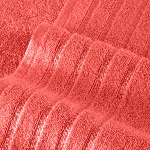 Image of Elegant Comfort 4 Lines Viscose Stripe 6-Piece Premium Towel Set - 100% Turkish Cotton High Absorbent Luxury Bathroom Towels - Includes 2 Washcloths, 2 Hand Towels and 2 Bath Towels Set, Coral