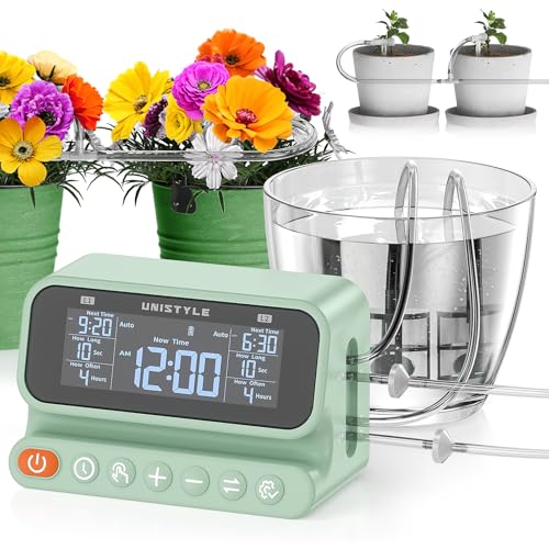 Unistyle Automatische Bewässerung, Doppelpumpe, Einstellbare Wassermenge, Pflanzenbewässerung indoor, Bewässerungssystem Zimmerpflanzen auf dem Balkon, Tropfbewässerungsset für bis zu 15 Topfpflanzen