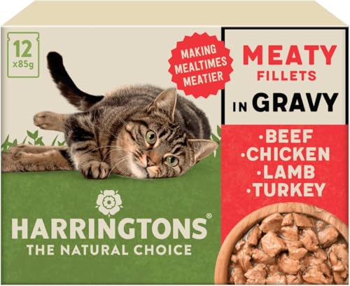 Harringtons Complete Wet Pouch Grain Free Hypoallergenic Adult Cat Food Meaty in Gravy Pack 72x85g - Beef Chicken Lamb & Turkey - Making Mealtimes Meatier