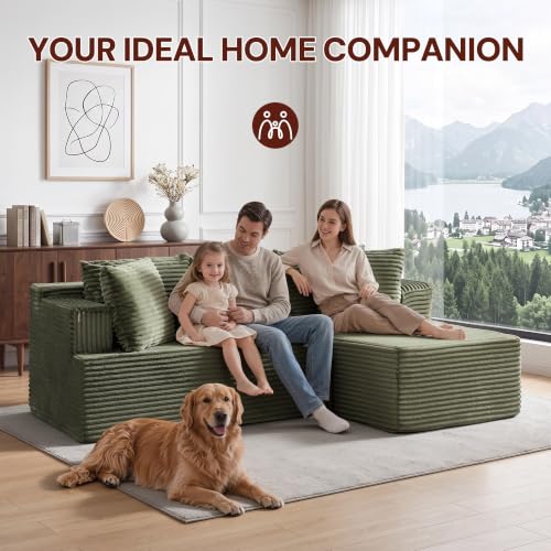 Image of Korser Boneless Couches for Living Room, Cloud Couch Sectional with Ottoman, L-Shaped Sofa with Fluffy Comfy Corduroy Deep Seat, Bedroom, Apartment, No Assembly Required