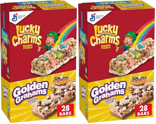 Golden Grahams Lucky Charms Breakfast Cereal Treat Bars Variety Pack, 28 ct (Pack of 2)