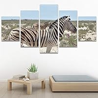 SIGNWIN 5 Panel Canvas Wall Art Animals Black and White Dramatic Group Modern Artwork for Home Decorations Ready to Hang - 60