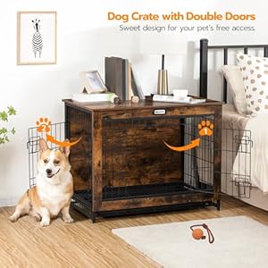 HOOBRO Dog Crate Furniture, Large Dog Kennel, Wooden Pet Furniture with Pull-Out Tray, Home and Indoor Use, Double Doors Modern Side End Table for Medium/Large/Small Dog, Rustic Brown BF802GW03G1 HOOBRO Dog Crate Furniture Large Dog Kennel Wooden Pet Furniture with Pull Out Tray Home and Indoor Use Double Doors Modern Side End Table for MediumLargeSmall Dog Rustic Brown BF802GW03G1