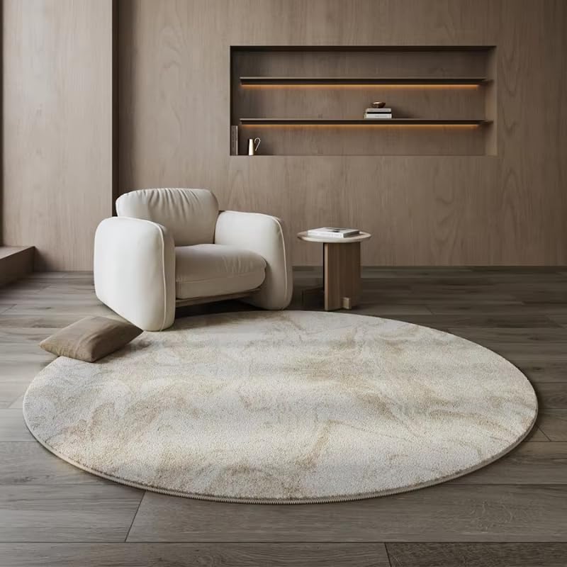Tapis rond de luxe léger 140 cm à poils courts, esthétique raffinée pour salon
