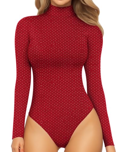 Image of Mangopop Women' Long Sleeve Ribbed Bodysuit Jumpsuits