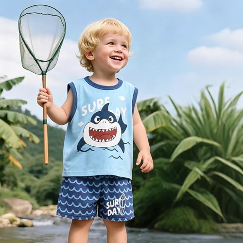 Image of Toddler Boys 4PCs Tank Top and Shorts Set Summer Clothes Cotton Outfits