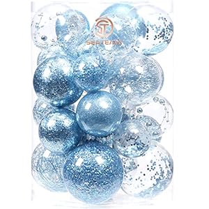Sea Team Shatterproof Clear Plastic Christmas Tree Ball Ornaments Set, Decorative Hanging Transparent Xmas Baubles with Stuffed Delicate Decorations for DIY
