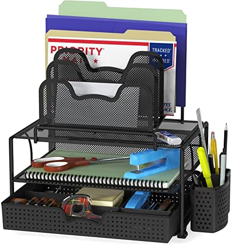 Simple Houseware Mesh Desk Organizer with Sliding Drawer, Double ...