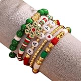 EHIOG Juego de 5 pulseras de Navidad con copos de nieve y cuentas de árbol, letras personalizadas, regalo de joyería para niñas y mujeres, regalos de Navidad para mujeres, juego de pulsera de cuerda