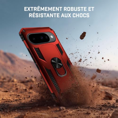 Coque Google Pixel 10 hybride rouge mat ONEFLOW avec support antichoc