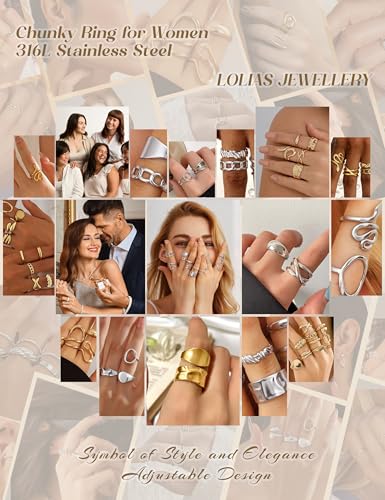 LOLIAS 16 Stück Ringe Silber Damen Edelstahl Ring Verstellbar Offene Daumen Knöchel Ringe Silber 925 für Frauen Minimalistischer Rings Set Silberringe Fingerringe Damenring Ring Schmuck Damen