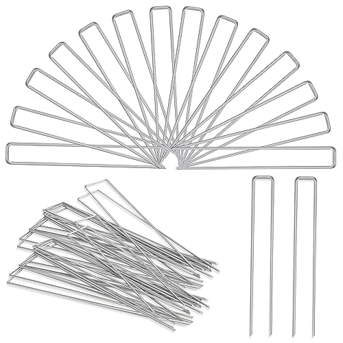 cewor landscape staples 50 pack 6 inches 11 gauge stakes, galvanized garden stakes landscaping staples and sod pins lawn stakes for barrier fabric