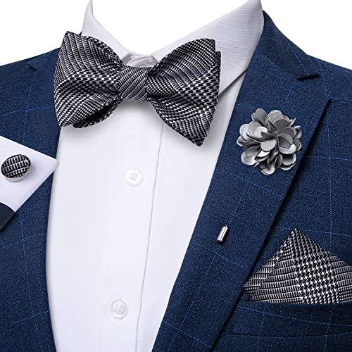 Image of DiBanGu Paisley Bow Ties for Men Silk Self Tied Bowtie and Pocket Square Cufflinks with Lapel Pin for Wedding Party