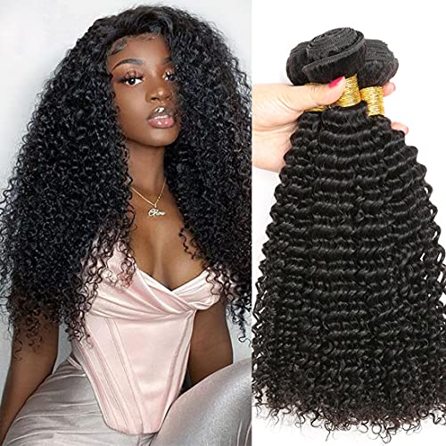 xuancheng 8A Kinky Curly Human Hair Bundles 300g Virgin Brazilian Hair Weaves 100 Percent Unprocessed Human Hair Bundles for Women Long Hair 24 26 28 Inch