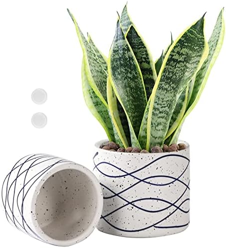 Ceramic Planters,5.5+4.5 Inch Planter Set with Drainage Holes and Planter Hole Mesh Pads,Indoor Plant Flower Pots for Succulents,Snake Plants,Home Office Modern Decor Outdoor Garden,Gifts,Set of 2