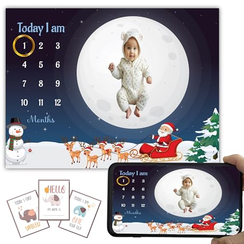 Image of Baby Monthly Milestone Blanket | 1-12 Months | Soft All-Season AC Blanket | Ideal for Newborn Boys & Girls | Perfect Growth Tracker & Photoshoot Prop with Christmas Theme | 120x90 cm