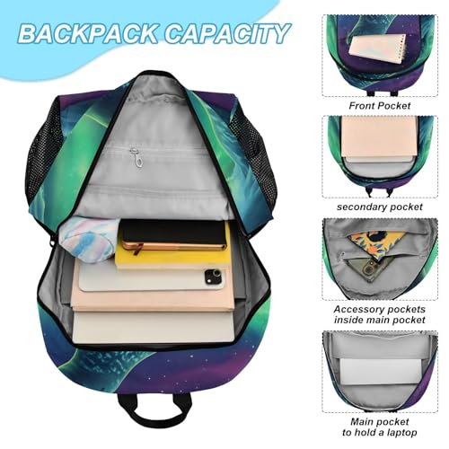 Travel Backpack Lunch Bag Set for Hiking Picnic, Backpacks with Insulated Lunch Box Aurora Seal Print4