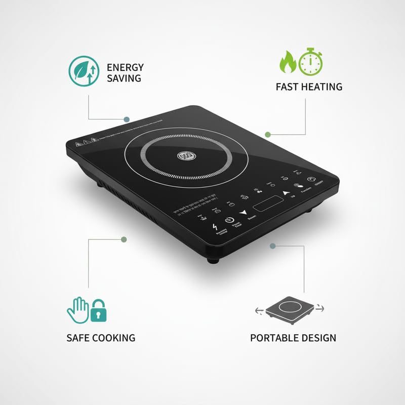Image of Drumstone (15 Years Replacement Warranty) 2000W Portable Electric Induction Cooker - Fast Heating, Touch Control, Energy Efficient, Smart Temperature, Safety Lock, Compact & Portable Design