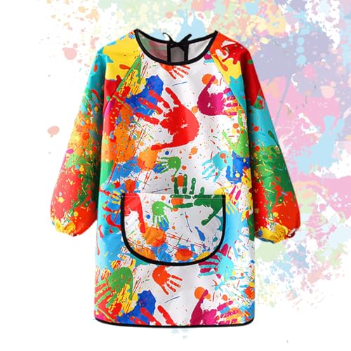 OPVYAEU Bata Pintura Niños, Delantales Infantiles 5-11 Años, Babero de Arte Infantil, Delantal Babero de Mangas Largacon con Bolsillos para Manualidades Pintura Cocina