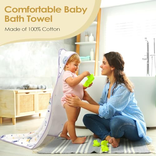 Image of decalsweet Baby Bath Towels 100% Muslin Cotton Hooded Baby Towels 2 Pack Shower Gifts for Newborn, Infant, Toddler, Kids,Super Soft and Absorbent, Large 35x35Inches