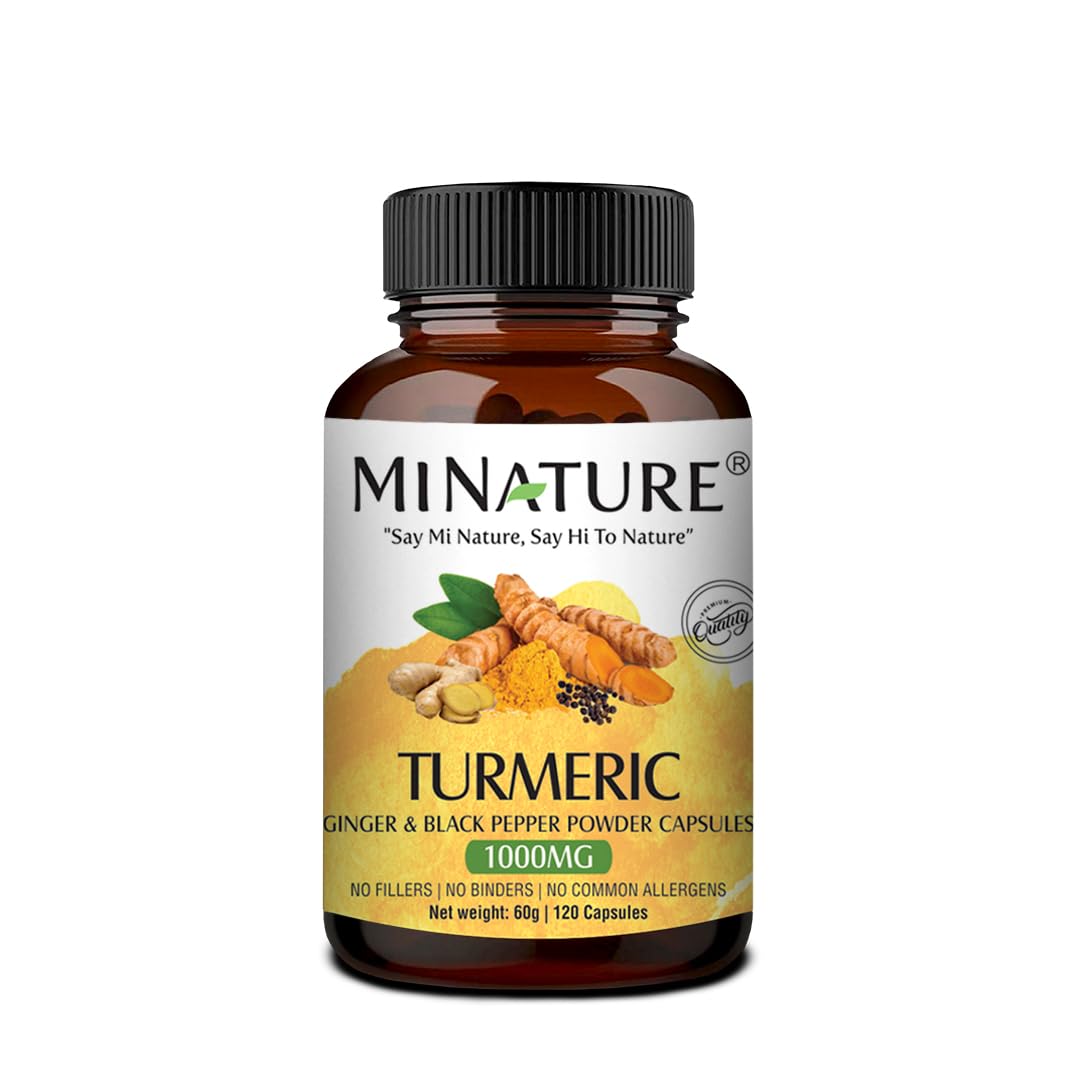 mi nature Turmeric Capsules |Curcuma with Ginger and Black Pepper |All Natural| 1000* mg, 120 Vegan * | Made in India | 2 Months Supply*