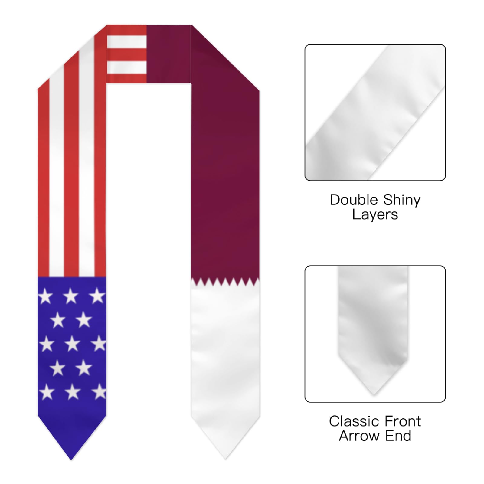 Qatari Qatar America Flag Graduation Stole Sash Shawl for Men Women Thickened Scarf for International Students Teachers Study Aboard Graduate Gift 72 inches Unisex