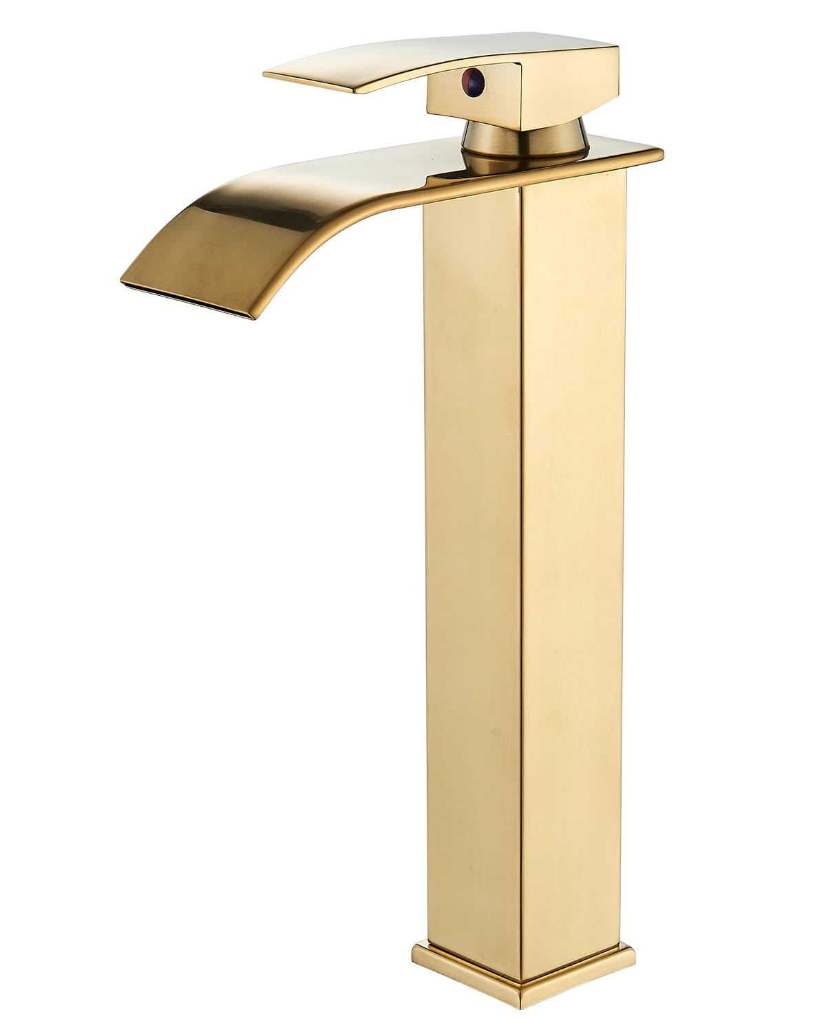 JUNSHENG Grifo de baño, grifo del lavabo del baño de una manija, mezclador de agua caliente y fría en cascada, (oro cepillado)