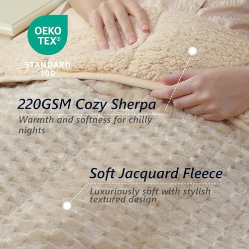 Image of Mr. Sandman Weighted Blankets for Adults Queen Size 20lbs, Warm Sherpa Fleece Throw Blanket for Sleep and Calm, Soft Cozy Heavy Bed Blanket with Jacquard Flannel, 60 x 80 Inches, Khaki