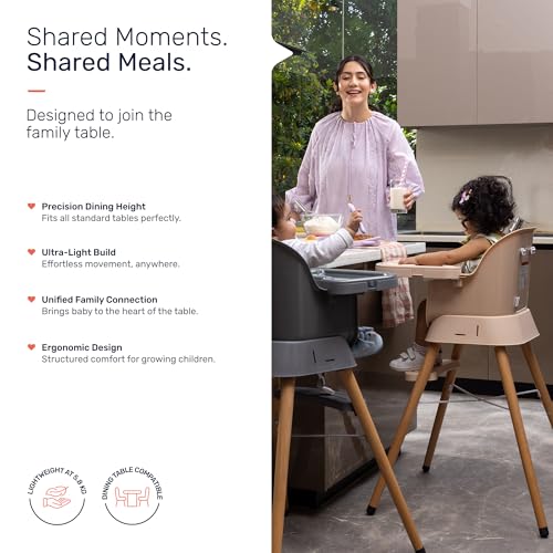 Image of Growgether ORBIT 4-in-1 Baby High Chair with Solid Beechwood Legs | TUV SUD Certified Convertible Wooden Feeding Chair, Booster Seat & Toddler Stool (6-36M) | 5-Point Safety Harness, Dual-Layer PP Tray & Removable PU Cushion | 1 Year Warranty | Grey